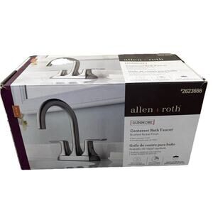 Allen+Roth #2623666 Dunmore Brushed Nickel Bathroom Sink Centerset Bath Faucet.